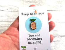 Load image into Gallery viewer, Positive bean enamel pin, thoughtful happy gift, mini enamel brooch, friendship, supportive enamel badges