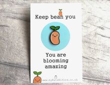 Load image into Gallery viewer, Seconds - Positive bean enamel pin, thoughtful happy gift, thank you gift, friendship, supportive enamel badges