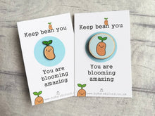 Load image into Gallery viewer, Positive bean enamel pin, thoughtful happy gift, mini enamel brooch, friendship, supportive enamel badges