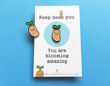 Load image into Gallery viewer, Positive bean enamel pin, thoughtful happy gift, mini enamel brooch, friendship, supportive enamel badges