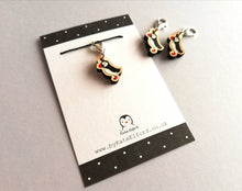 Load image into Gallery viewer, Puffin stitch marker, mini bird wooden charm, ethically sourced wood, little puffin crochet stitch marker