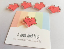 Load image into Gallery viewer, A love and hug mini magnet, cute positive heart, tiny fridge magnet, friendship, postable hug and love, supportive, care, recycled acrylic
