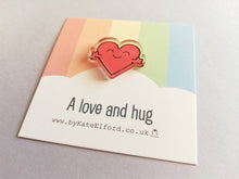 Load image into Gallery viewer, A love and hug mini magnet, cute positive heart, tiny fridge magnet, friendship, postable hug and love, supportive, care, recycled acrylic