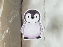 Load image into Gallery viewer, Penguin static window cling, little reusable windows and mirror decor, small cute penguin chick. Not a sticker