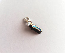 Load image into Gallery viewer, Seahorse stitch marker, mini blue seahorse wooden charm, ethically sourced wood, little crochet stitch marker