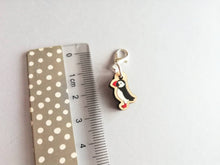 Load image into Gallery viewer, Puffin stitch marker, mini bird wooden charm, ethically sourced wood, little puffin crochet stitch marker