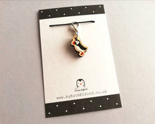 Load image into Gallery viewer, Puffin stitch marker, mini bird wooden charm, ethically sourced wood, little puffin crochet stitch marker