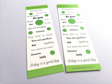 Load image into Gallery viewer, Pea of positivity bookmark, happy page marker, positive bookmark gift, positive book lover, friendship, supportive, positive gift, cheer up
