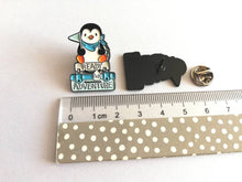 Load image into Gallery viewer, Seconds - Penguin adventure enamel pin, ready for adventure, uni, hiking, life, travel, journey, new job, new home, college, University
