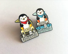 Load image into Gallery viewer, Seconds - Penguin adventure enamel pin, ready for adventure, uni, hiking, life, travel, journey, new job, new home, college, University