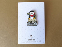 Load image into Gallery viewer, Seconds - Penguin adventure enamel pin, ready for adventure, uni, hiking, life, travel, journey, new job, new home, college, University