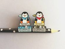 Load image into Gallery viewer, Seconds - Penguin adventure enamel pin, ready for adventure, uni, hiking, life, travel, journey, new job, new home, college, University
