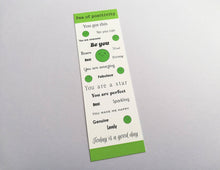 Load image into Gallery viewer, Pea of positivity bookmark, happy page marker, positive bookmark gift, positive book lover, friendship, supportive, positive gift, cheer up