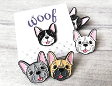 Load image into Gallery viewer, Seconds - French bulldog enamel pins, black enamel badge