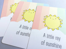 Load image into Gallery viewer, A little ray of sunshine postcard. A happy, cheerful positive message for posting or framing