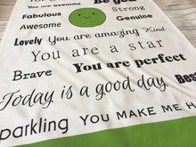 Load image into Gallery viewer, Pea of positivity tea towel. 100% cotton. Positive happy kitchen gift, house warming, supportive, friendship, care. With hanging loop