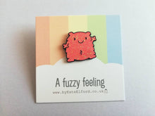 Load image into Gallery viewer, A fuzzy feeling enamel pin, cute glittery pin, positive enamel brooch, friendship, cuddly supportive enamel badges