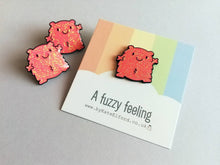 Load image into Gallery viewer, A fuzzy feeling enamel pin, cute glittery pin, positive enamel brooch, friendship, cuddly supportive enamel badges