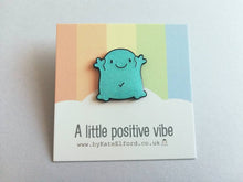 Load image into Gallery viewer, Seconds - A positive vibe enamel pin, cute turquoise glittery pin, positive enamel brooch, caring, friendship and support enamel badges