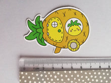 Load image into Gallery viewer, Pineapple caravan vinyl sticker, cute fruit, travelling happy pineapple