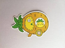 Load image into Gallery viewer, Pineapple caravan vinyl sticker, cute fruit, travelling happy pineapple