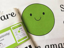 Load image into Gallery viewer, Pea of positivity tea towel. 100% cotton. Positive happy kitchen gift, house warming, supportive, friendship, care. With hanging loop
