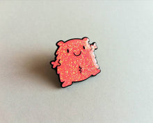 Load image into Gallery viewer, A fuzzy feeling enamel pin, cute glittery pin, positive enamel brooch, friendship, cuddly supportive enamel badges