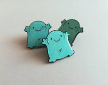 Load image into Gallery viewer, A positive vibe enamel pin, cute turquoise glittery pin, positive fun enamel brooch, caring, friendship, support enamel badges