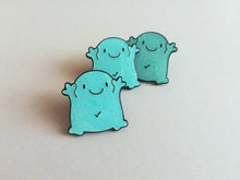 Load image into Gallery viewer, A positive vibe enamel pin, cute turquoise glittery pin, positive fun enamel brooch, caring, friendship, support enamel badges