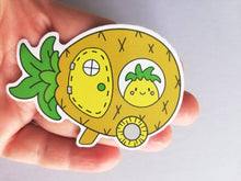 Load image into Gallery viewer, Pineapple caravan vinyl sticker, cute fruit, travelling happy pineapple