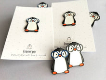 Load image into Gallery viewer, Seconds - Penguin in glitter glasses enamel pin, cute penguin brooch, glasses pin
