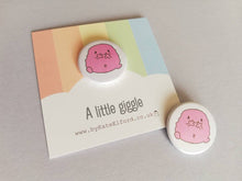 Load image into Gallery viewer, A little giggle button badge, cute pink blob, positive gift, friendship, care, supportive, funny, mini badge