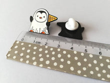 Load image into Gallery viewer, Penguin ghost enamel pin, Halloween spooky brooch, penguin boo badge, enamel pins