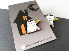 Load image into Gallery viewer, Seconds - Penguin ghost enamel pin, Halloween badge