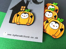 Load image into Gallery viewer, Seconds - Pumpkin penguin enamel pin, Cute Halloween brooch, autumn pin