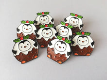 Load image into Gallery viewer, Seconds - Pudding penguin enamel pin, Christmas pudding brooch, enamel pins