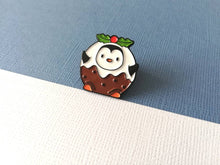 Load image into Gallery viewer, Seconds - Pudding penguin enamel pin, Christmas pudding brooch, enamel pins