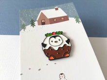 Load image into Gallery viewer, Seconds - Pudding penguin enamel pin, Christmas pudding brooch, enamel pins