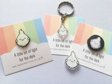 Load image into Gallery viewer, A little bit of light for the dark enamel pin, cute glow in the dark positive brooch, friendship, care, anxiety, supportive enamel badges