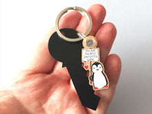 Load image into Gallery viewer, Best daughter ever keyring. Gift for daughter, penguin. Small wooden key fob, penguin key chain, wood bag charm, responsibly resourced wood