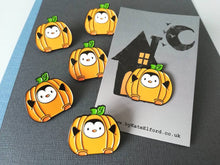 Load image into Gallery viewer, Seconds - Pumpkin penguin enamel pin, Cute Halloween brooch, autumn pin