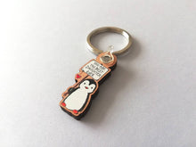 Load image into Gallery viewer, Best daughter ever keyring. Gift for daughter, penguin. Small wooden key fob, penguin key chain, wood bag charm, responsibly resourced wood