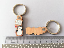 Load image into Gallery viewer, Best daughter ever keyring. Gift for daughter, penguin. Small wooden key fob, penguin key chain, wood bag charm, responsibly resourced wood