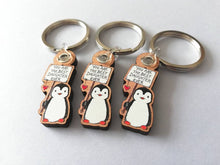 Load image into Gallery viewer, Best daughter ever keyring. Gift for daughter, penguin. Small wooden key fob, penguin key chain, wood bag charm, responsibly resourced wood