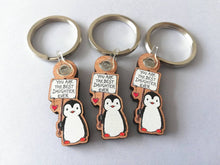 Load image into Gallery viewer, Best daughter ever keyring. Gift for daughter, penguin. Small wooden key fob, penguin key chain, wood bag charm, responsibly resourced wood