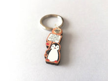 Load image into Gallery viewer, Best daughter ever keyring. Gift for daughter, penguin. Small wooden key fob, penguin key chain, wood bag charm, responsibly resourced wood