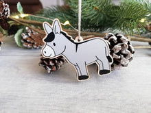 Load image into Gallery viewer, Seconds. Wonky donkey wooden decoration. Grey Christmas nativity donkey made from environmentally friendly wood