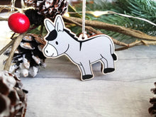 Load image into Gallery viewer, Seconds. Wonky donkey wooden decoration. Grey Christmas nativity donkey made from environmentally friendly wood