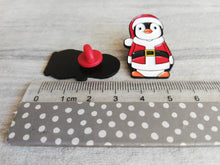 Load image into Gallery viewer, Happy Christmas Santa penguin enamel pin, Father Christmas, Boo the penguin, Christmas brooch
