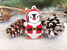 Load image into Gallery viewer, Penguin Santa decoration. Wooden Father Christmas ornament, responsibly resourced wood, Boo the penguin
